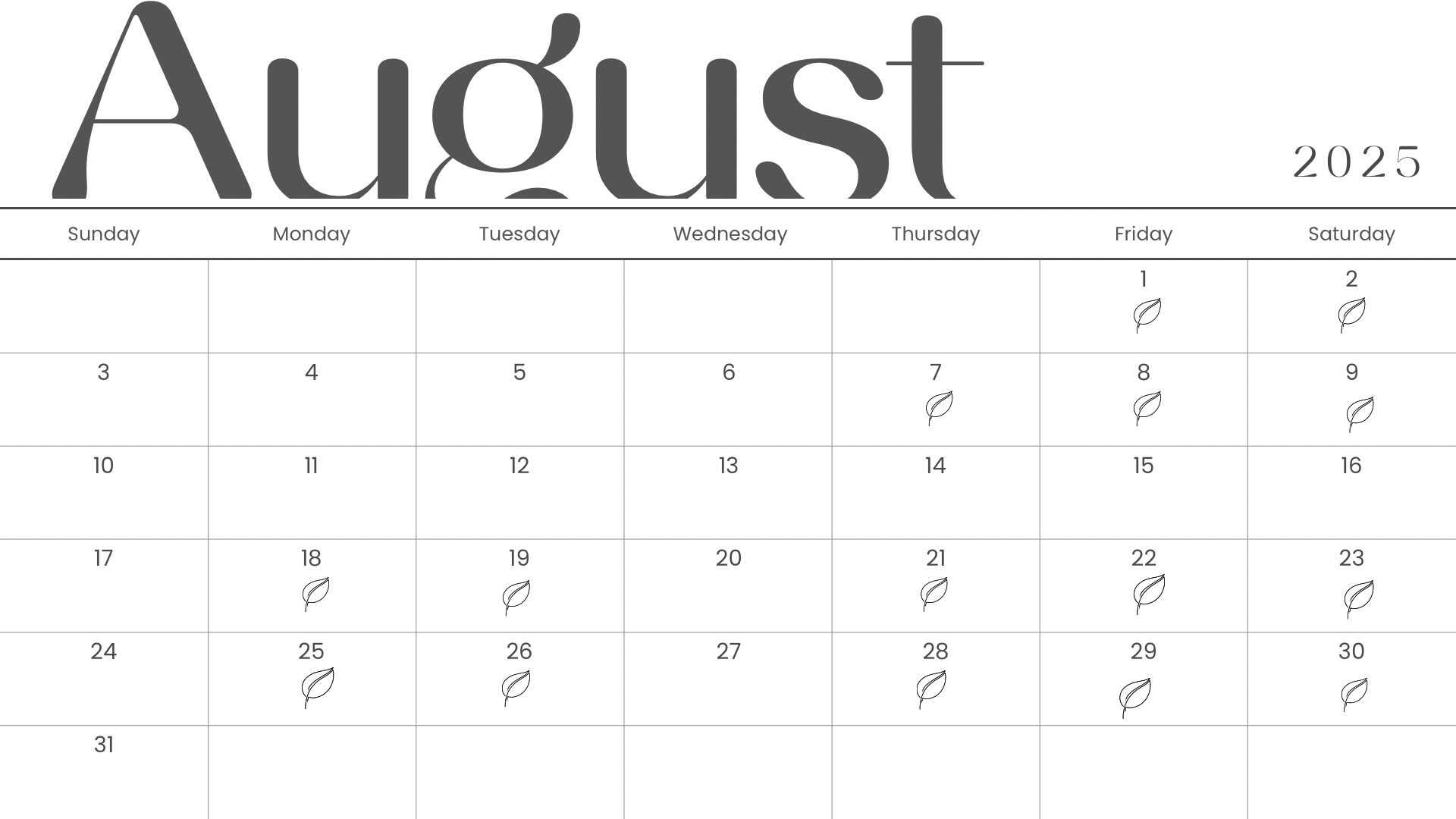 8月のカレンダー